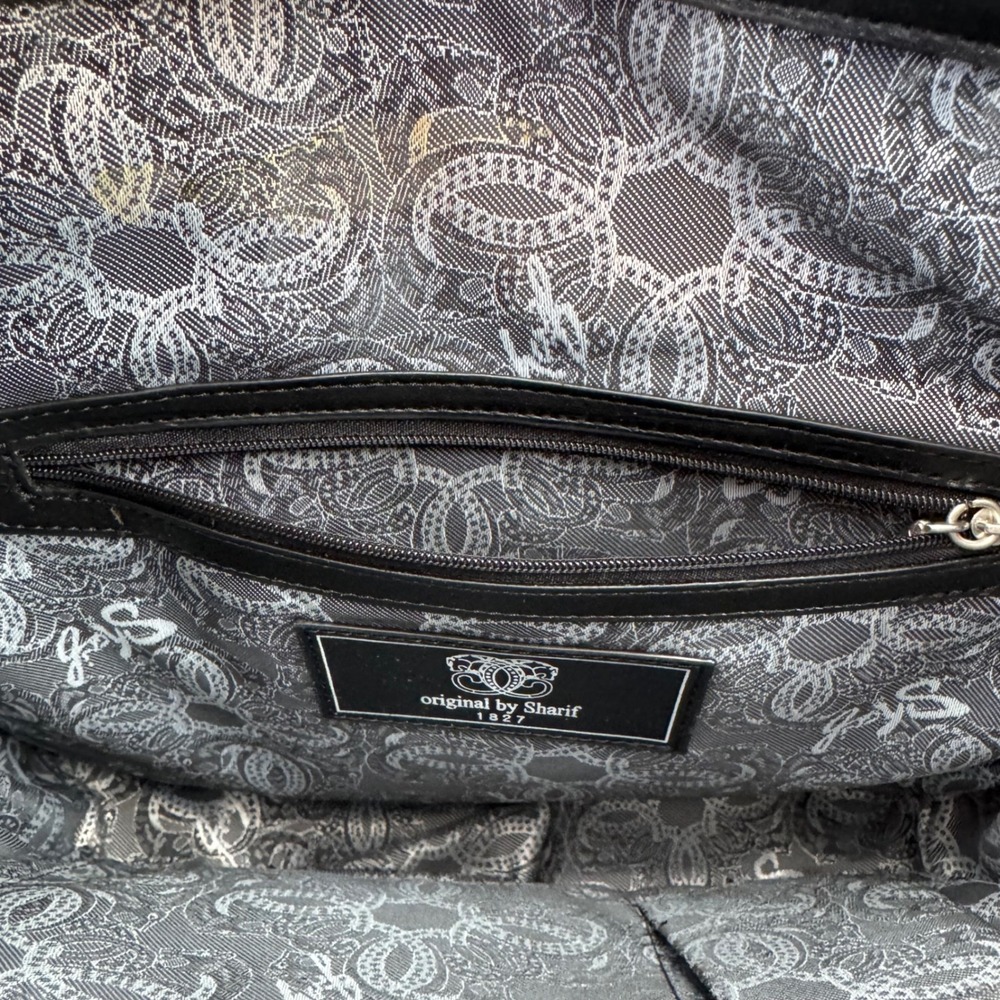 Sharif Leather Tote Bag Womens Medium Black Excellent Woven Croc Embossed Trim - Picture 9 of 13